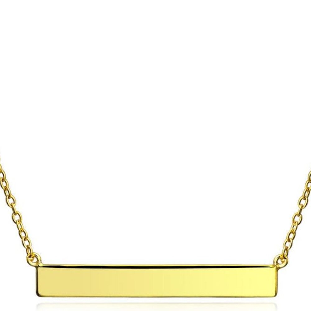 Personalize Thin Name Plated Engravable Sideways Horizontal Flat Bar Pendant Nec